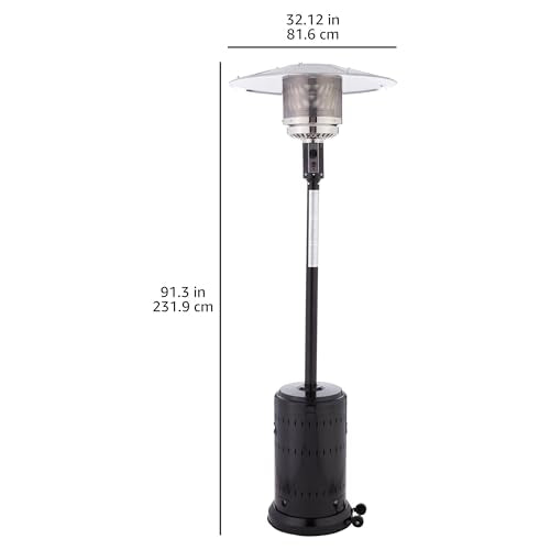 Amazon Basics 46,000 BTU Outdoor Propane Patio Heater with Wheels, Commercial & Residential, Slate Gray, 32.1 x 32.1 x 91.3 inches (LxWxH)