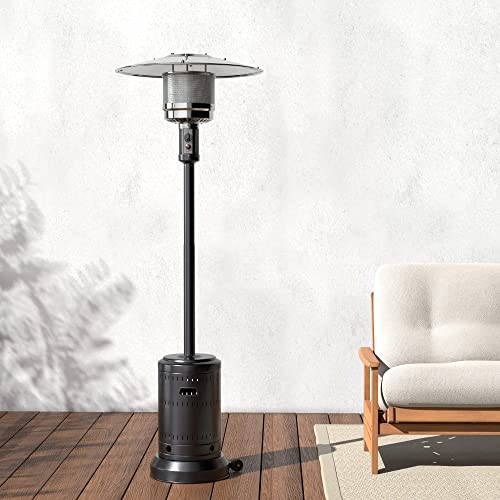 Amazon Basics 46,000 BTU Outdoor Propane Patio Heater with Wheels, Commercial & Residential, Slate Gray, 32.1 x 32.1 x 91.3 inches (LxWxH)