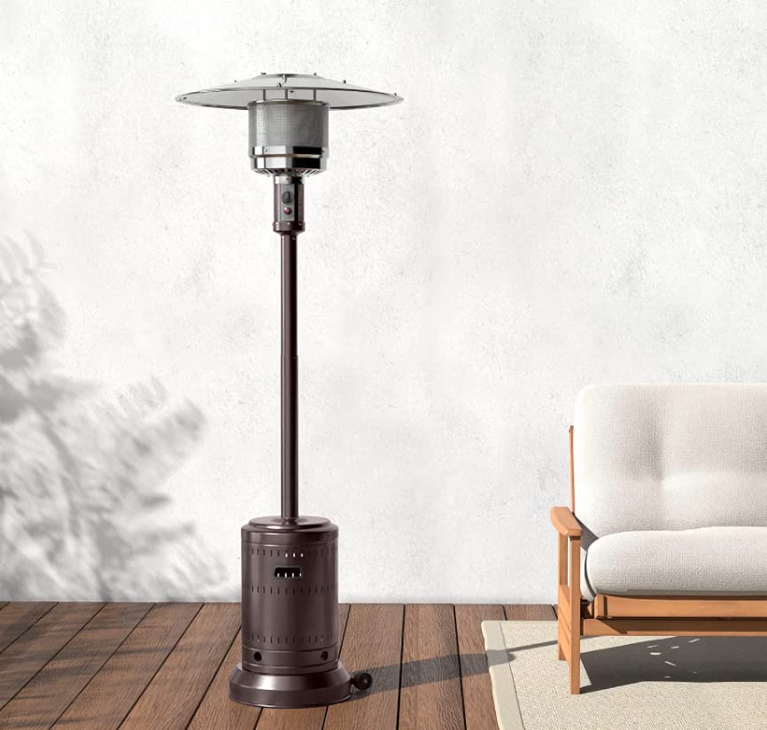 Amazon Basics 46,000 BTU Outdoor Propane Patio Heater with Wheels, Commercial & Residential, Slate Gray, 32.1 x 32.1 x 91.3 inches (LxWxH)