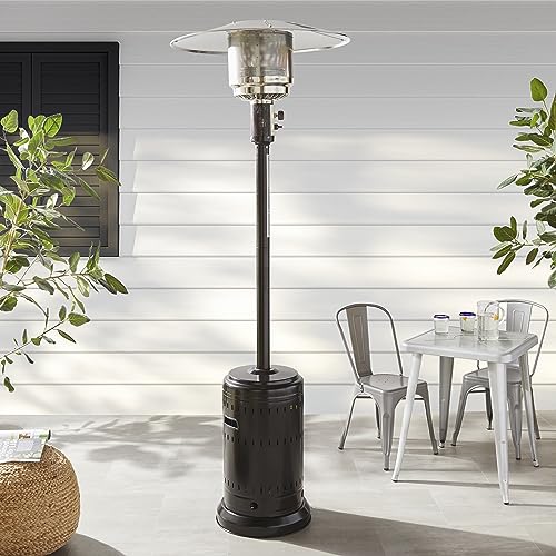Amazon Basics 46,000 BTU Outdoor Propane Patio Heater with Wheels, Commercial & Residential, Slate Gray, 32.1 x 32.1 x 91.3 inches (LxWxH)