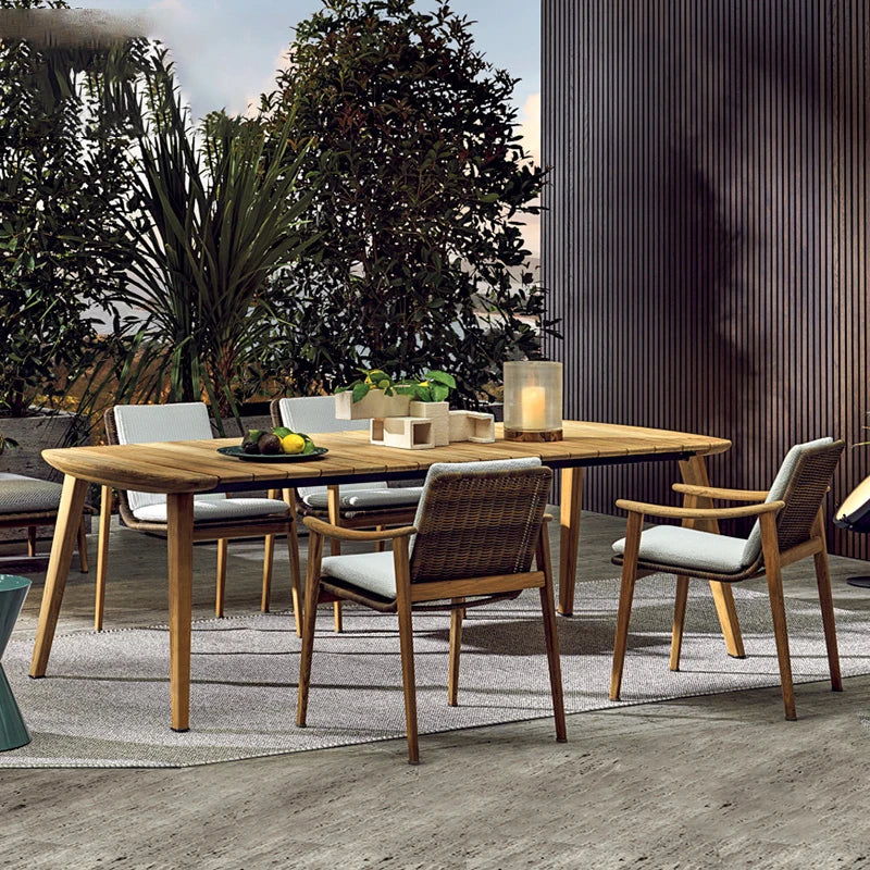 Outdoor solid wood rattan woven tables and chairs, courtyard, outdoor balcony, garden, sunlight room, villa, anti-corrosion wood