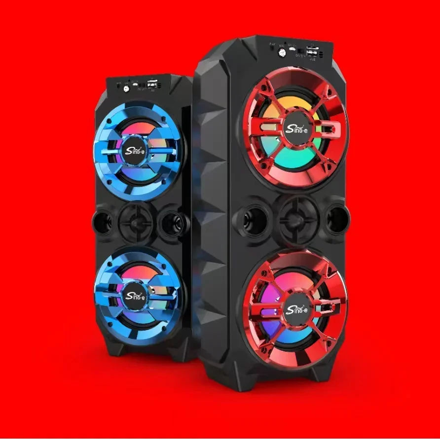 Dual 4-inch Bluetooth Speakers Outdoor Karaoke Bass Column TWS Wireless Speakers Shock Subwoofer With Fm Radio TF AUX USB Box