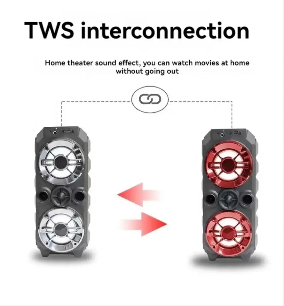 Dual 4-inch Bluetooth Speakers Outdoor Karaoke Bass Column TWS Wireless Speakers Shock Subwoofer With Fm Radio TF AUX USB Box