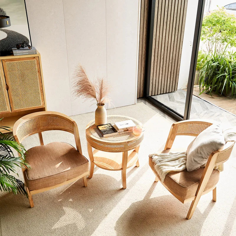 JOYLIVE 2022 New Natural Rattan Chair Balcony Leisure Rattan Chair Homestay Hotel Sofa Chair Weaving Back Small Table And Chair