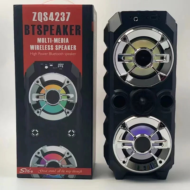 Dual 4-inch Bluetooth Speakers Outdoor Karaoke Bass Column TWS Wireless Speakers Shock Subwoofer With Fm Radio TF AUX USB Box