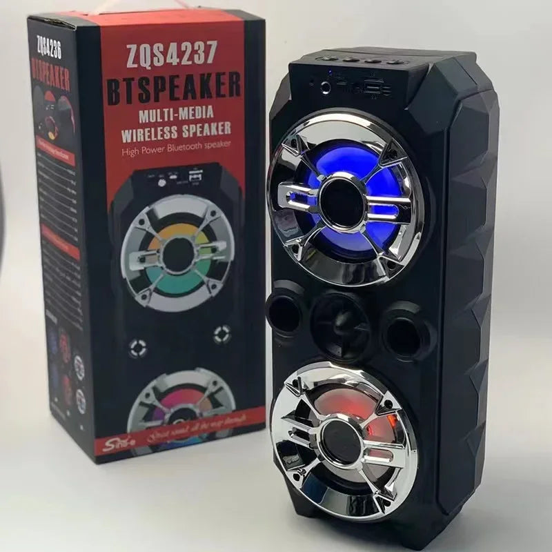 Dual 4-inch Bluetooth Speakers Outdoor Karaoke Bass Column TWS Wireless Speakers Shock Subwoofer With Fm Radio TF AUX USB Box