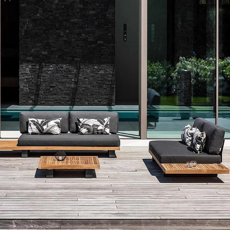 Outdoor sofa courtyard designer garden hotel balcony minimalist modern aluminum alloy teak furniture combination