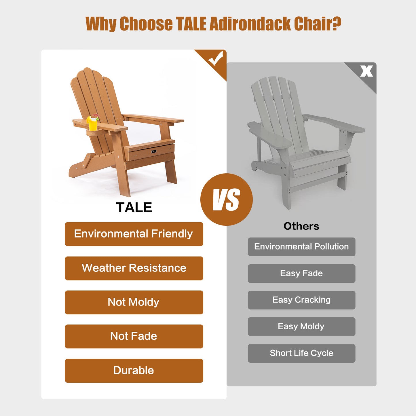 TALE Folding Adirondack Chair With Pullout Ottoman With Cup Holder, Oaversized, Poly Lumber,  For Patio Deck Garden, Backyard Furniture, Easy To Install,.Banned From Selling On Amazon