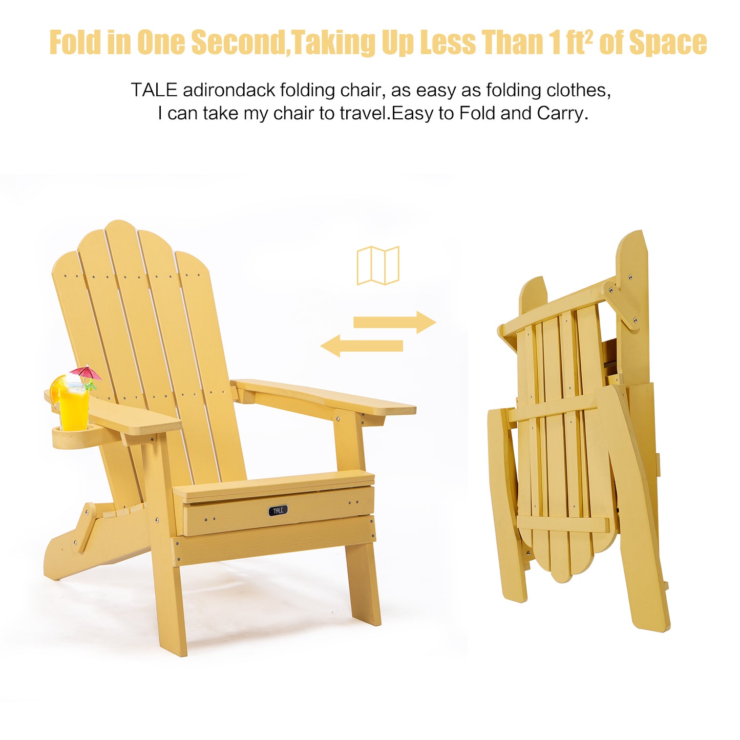 TALE Folding Adirondack Chair With Pullout Ottoman With Cup Holder, Oaversized, Poly Lumber,  For Patio Deck Garden, Backyard Furniture, Easy To Install,.Banned From Selling On Amazon