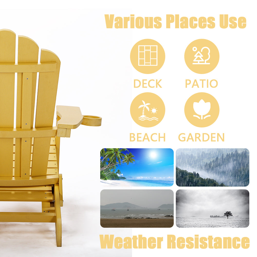TALE Folding Adirondack Chair With Pullout Ottoman With Cup Holder, Oaversized, Poly Lumber,  For Patio Deck Garden, Backyard Furniture, Easy To Install,.Banned From Selling On Amazon