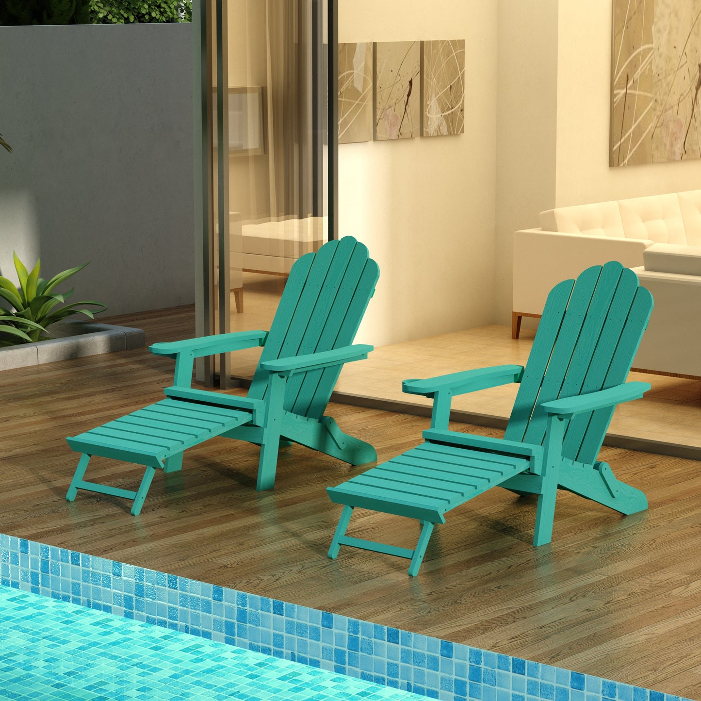 TALE Folding Adirondack Chair With Pullout Ottoman With Cup Holder, Oaversized, Poly Lumber,  For Patio Deck Garden, Backyard Furniture, Easy To Install,.Banned From Selling On Amazon