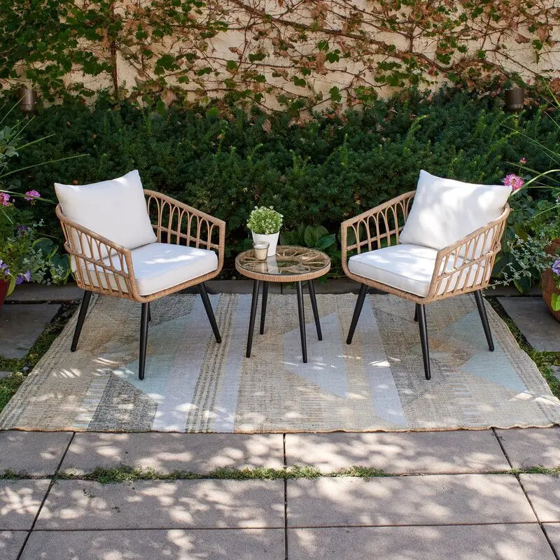 Outdoor Rattan Furniture Set - Durable PE Rattan Sofa and Iron Chairs