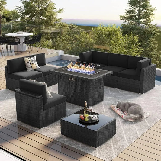 Outdoor Furniture Set with Gas Fire Pit Table