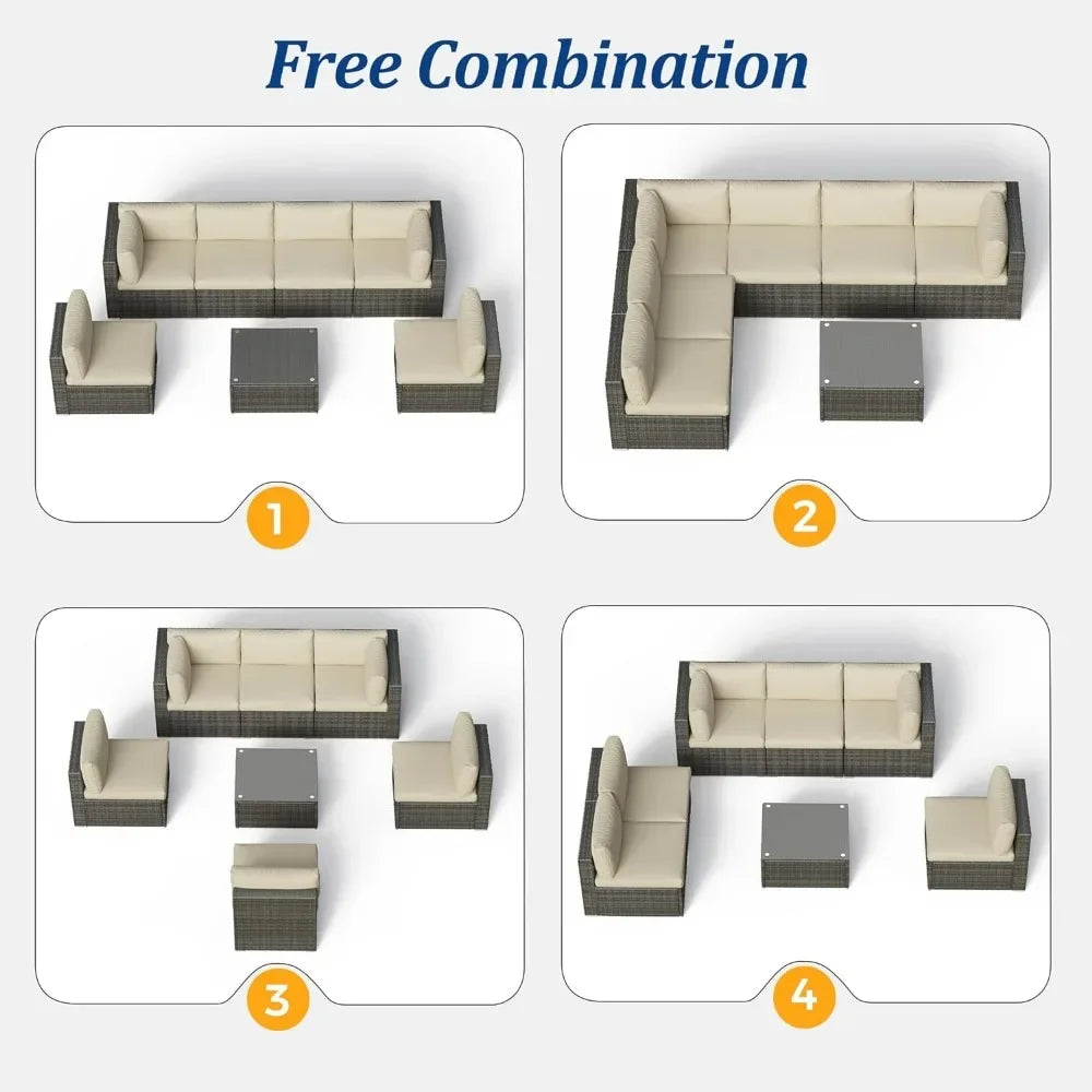 Beige Outdoor Wicker Patio Furniture Set