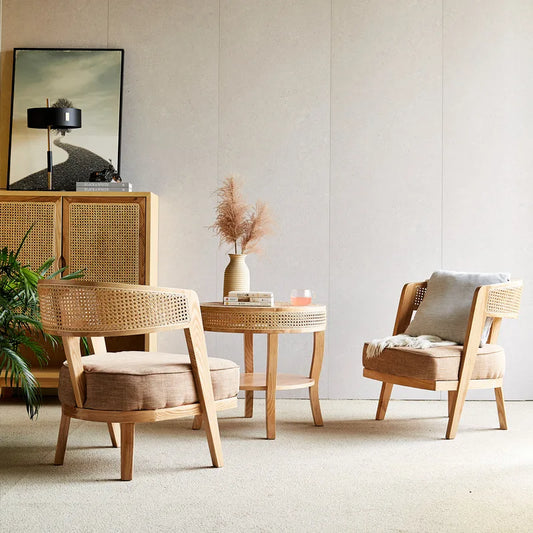 JOYLIVE 2022 New Natural Rattan Chair Balcony Leisure Rattan Chair Homestay Hotel Sofa Chair Weaving Back Small Table And Chair