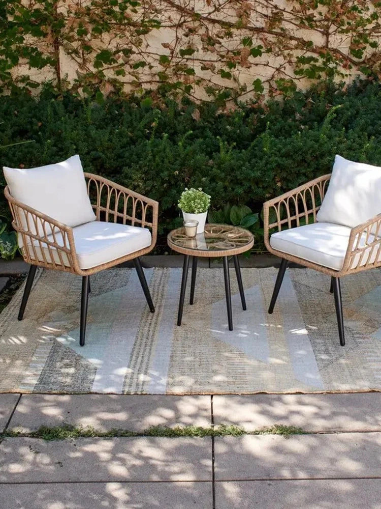 Outdoor Rattan Furniture Set - Durable PE Rattan Sofa and Iron Chairs