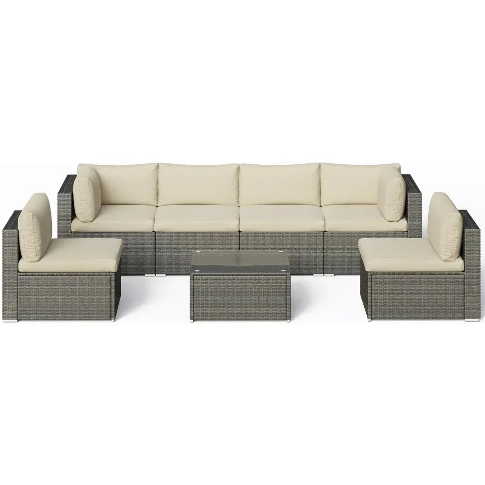 Beige Outdoor Wicker Patio Furniture Set