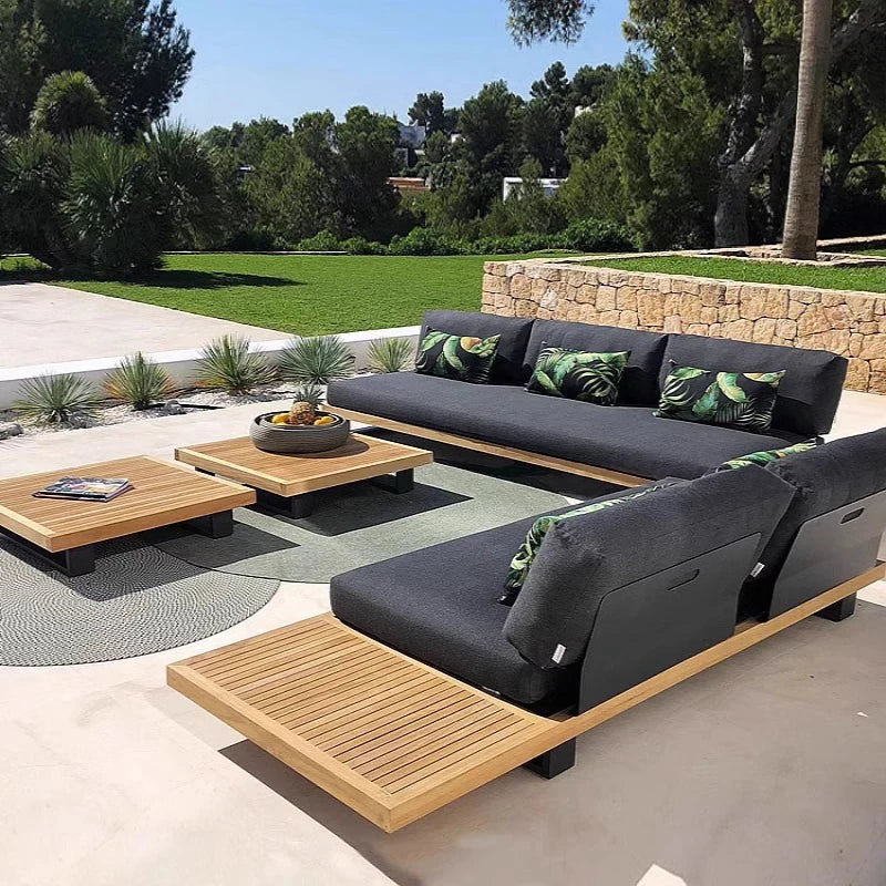 Outdoor sofa courtyard designer  garden hotel balcony minimalist modern aluminum alloy teak furniture combination