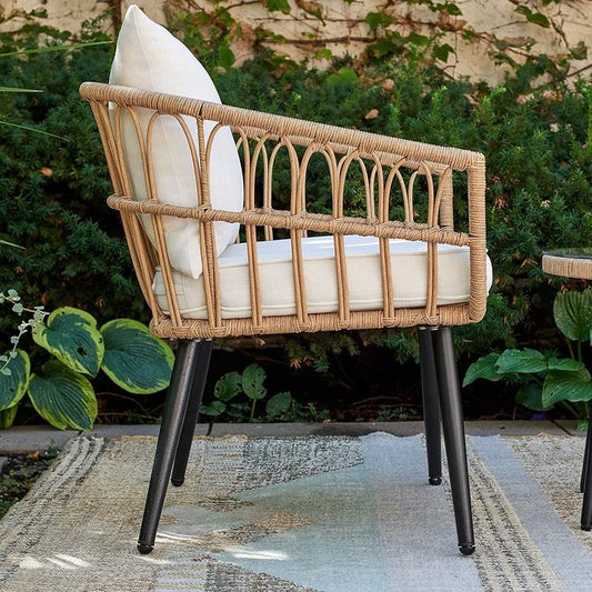 Outdoor Rattan Furniture Set - Durable PE Rattan Sofa and Iron Chairs