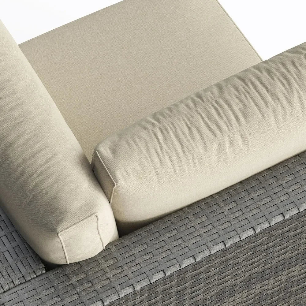 Beige Outdoor Wicker Patio Furniture Set