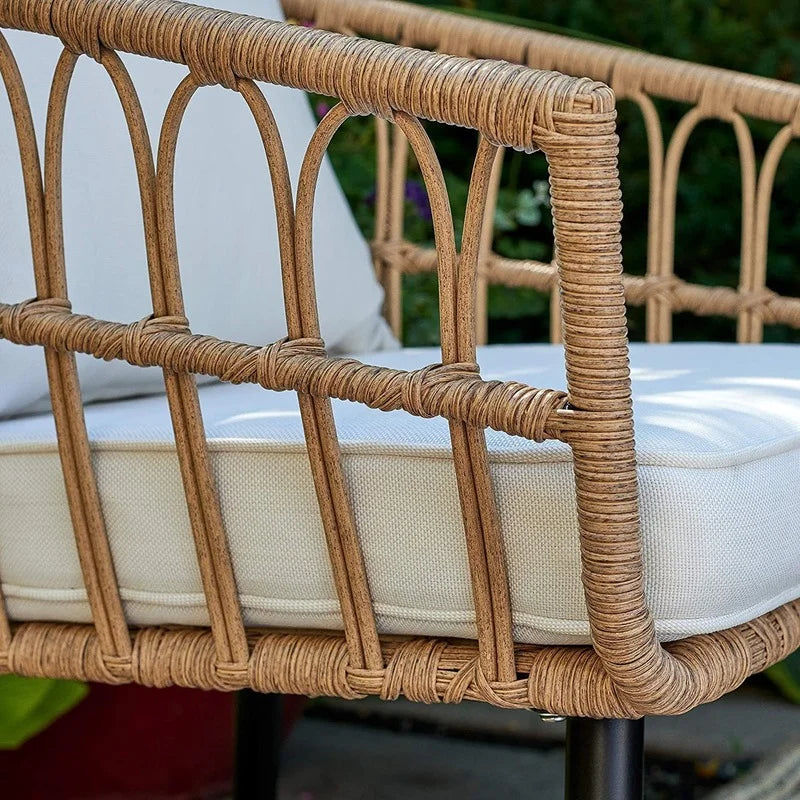 Outdoor Rattan Furniture Set - Durable PE Rattan Sofa and Iron Chairs