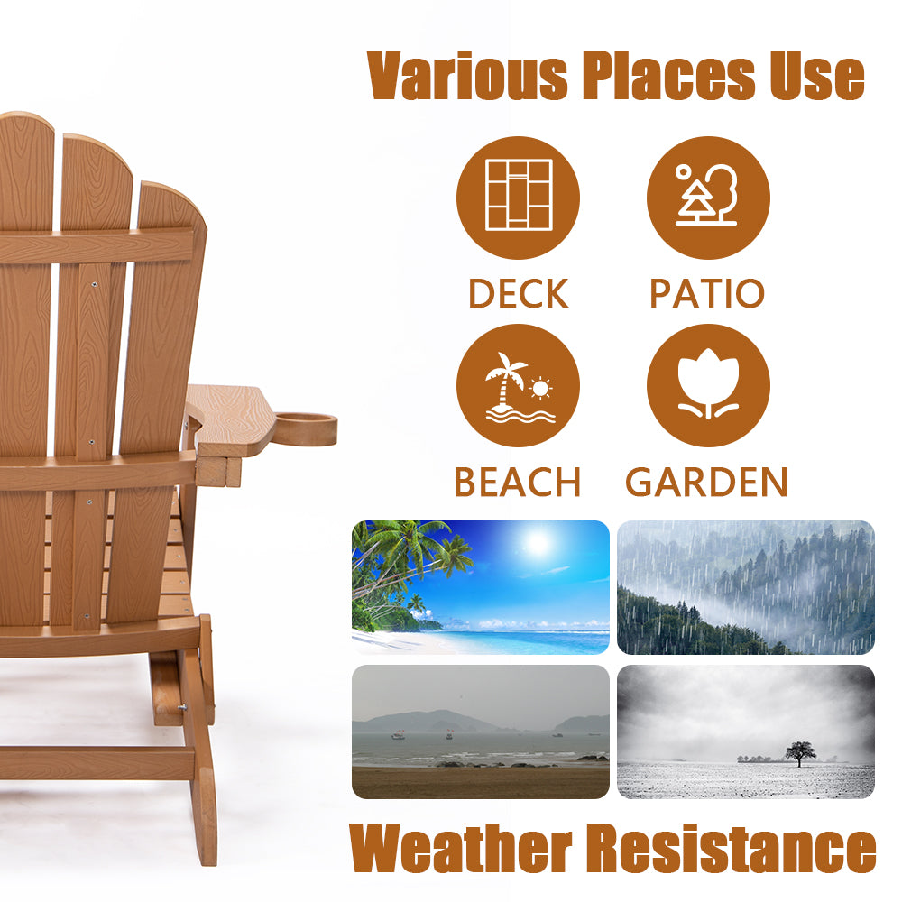 TALE Folding Adirondack Chair With Pullout Ottoman With Cup Holder, Oaversized, Poly Lumber,  For Patio Deck Garden, Backyard Furniture, Easy To Install,.Banned From Selling On Amazon