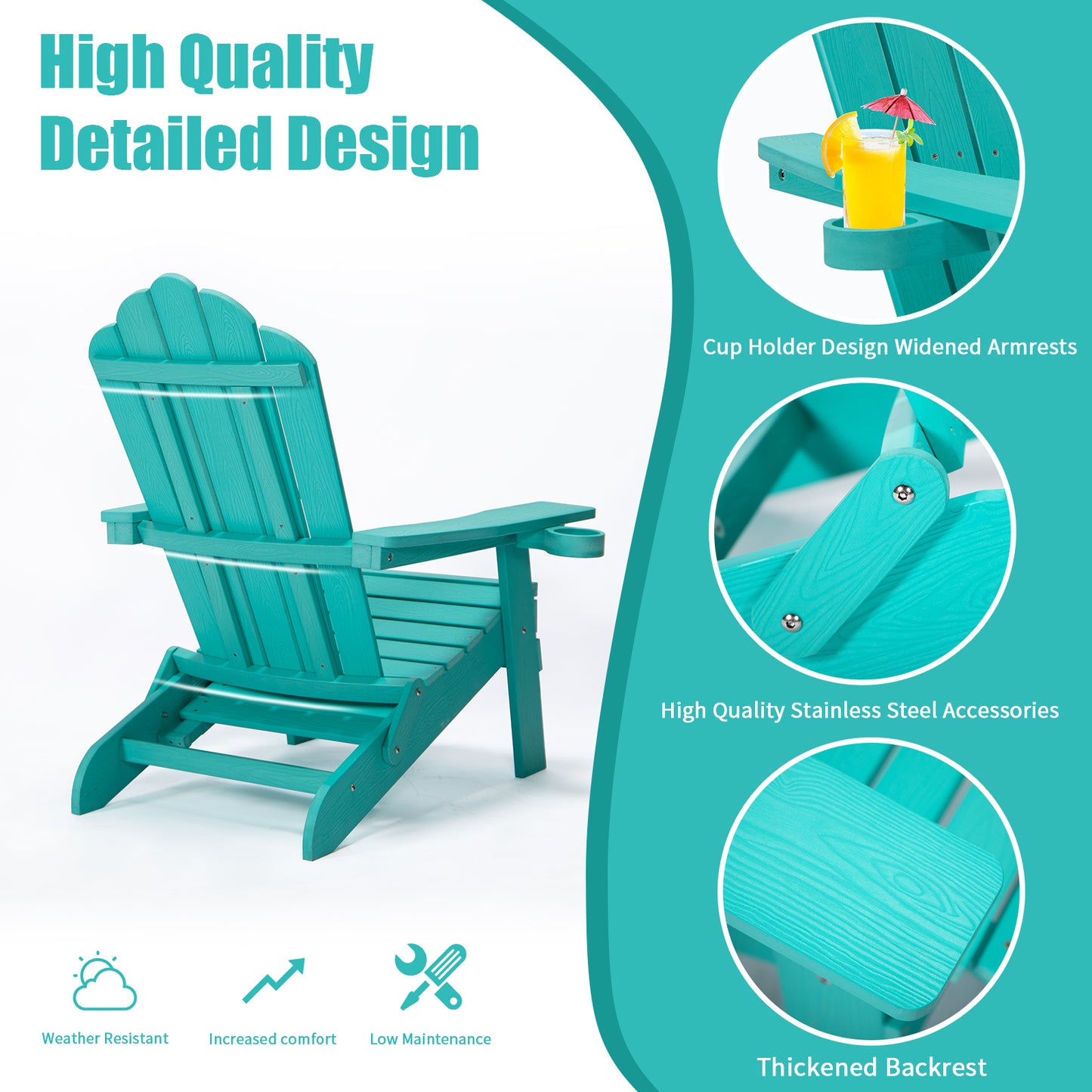 TALE Folding Adirondack Chair With Pullout Ottoman With Cup Holder, Oaversized, Poly Lumber,  For Patio Deck Garden, Backyard Furniture, Easy To Install,.Banned From Selling On Amazon