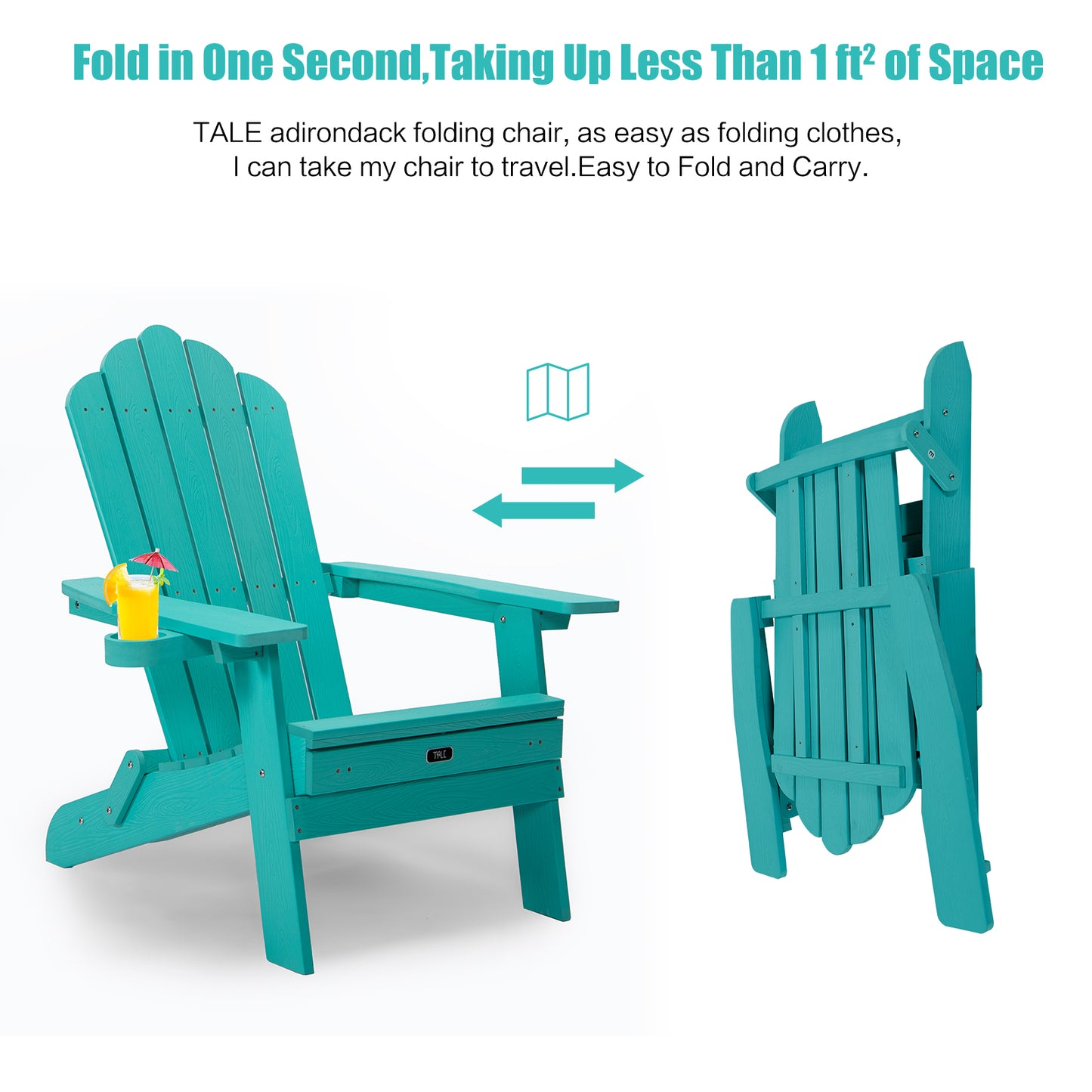 TALE Folding Adirondack Chair With Pullout Ottoman With Cup Holder, Oaversized, Poly Lumber,  For Patio Deck Garden, Backyard Furniture, Easy To Install,.Banned From Selling On Amazon