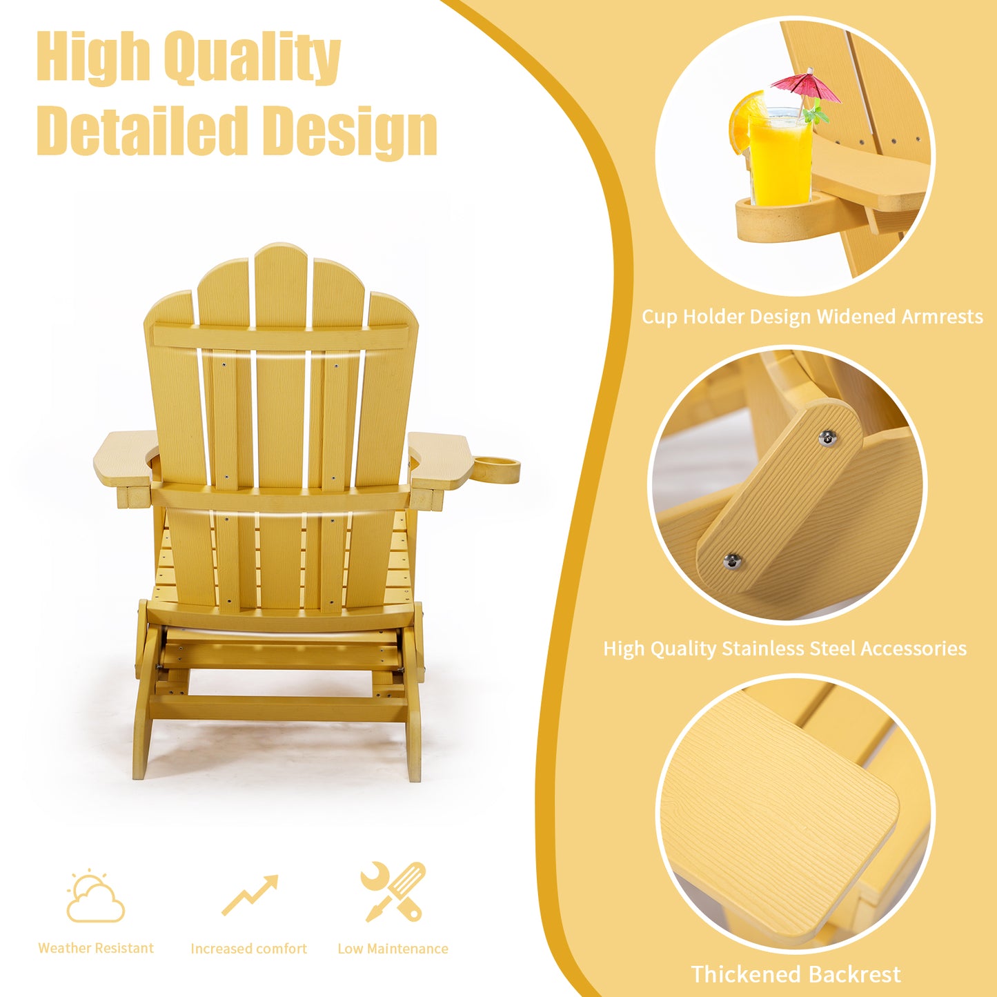 TALE Folding Adirondack Chair With Pullout Ottoman With Cup Holder, Oaversized, Poly Lumber,  For Patio Deck Garden, Backyard Furniture, Easy To Install,.Banned From Selling On Amazon