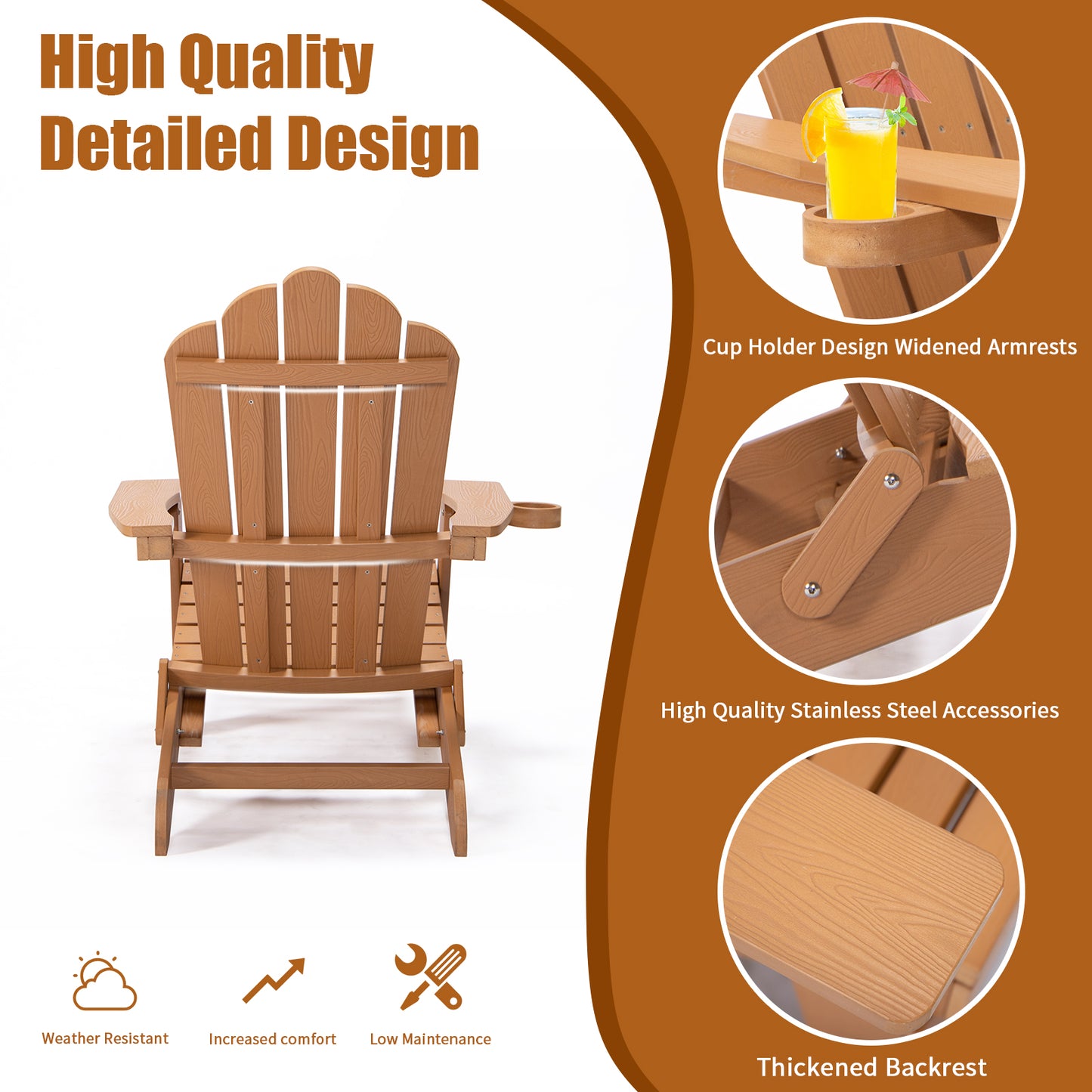 TALE Folding Adirondack Chair With Pullout Ottoman With Cup Holder, Oaversized, Poly Lumber,  For Patio Deck Garden, Backyard Furniture, Easy To Install,.Banned From Selling On Amazon